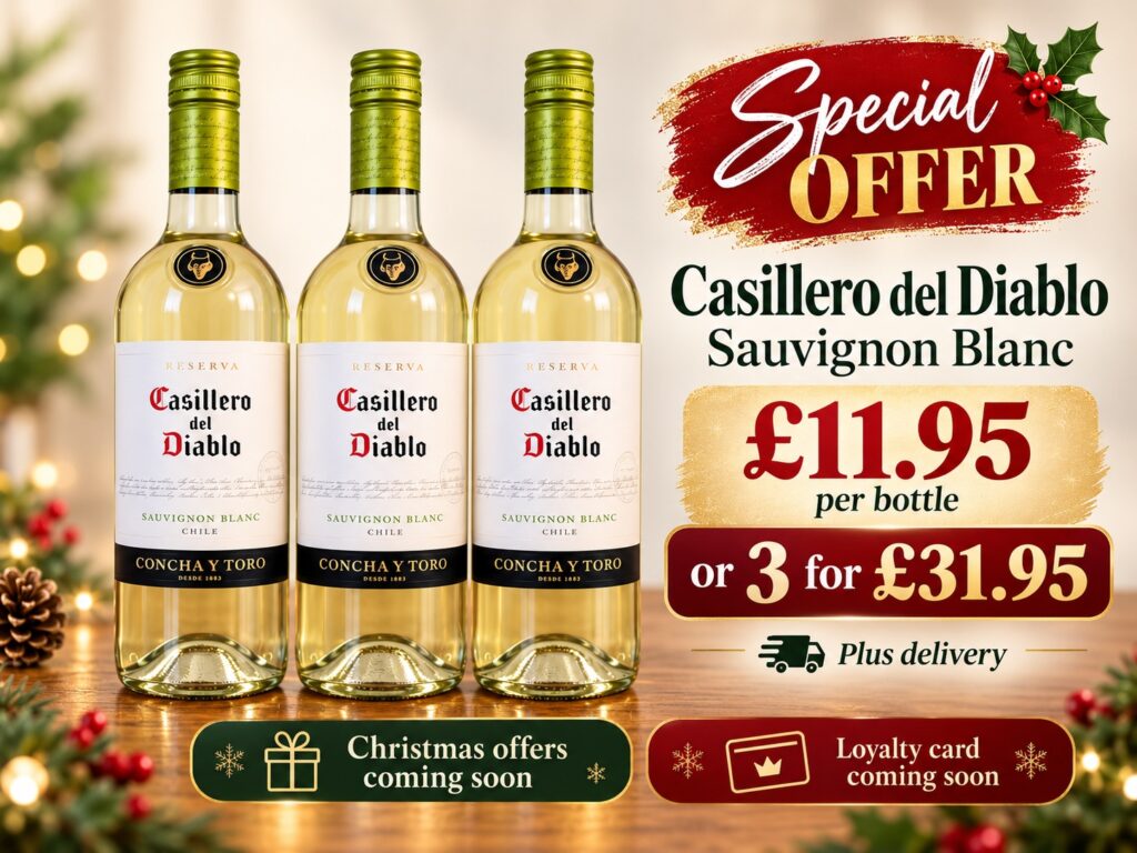 Three bottles of Casillero del Diablo Sauvignon Blanc on special offer at My Drinks Delivered in Barnsley, £11.95 each or three for £31.95 plus delivery.