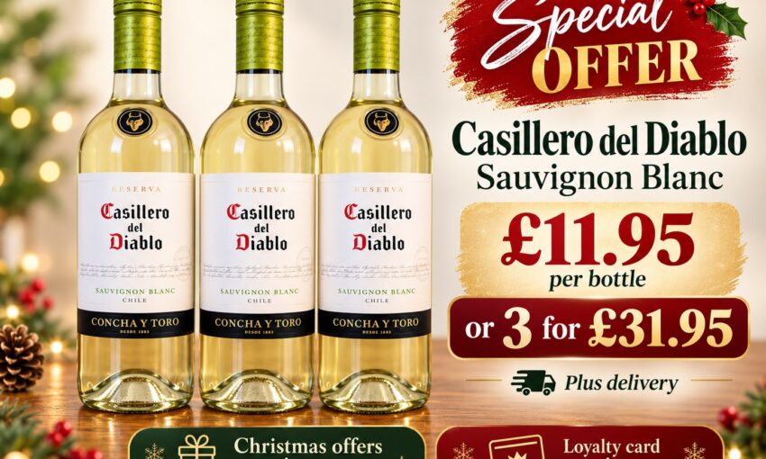 Three bottles of Casillero del Diablo Sauvignon Blanc on special offer at My Drinks Delivered in Barnsley, £11.95 each or three for £31.95 plus delivery.